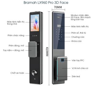 Khóa cửa vân tay cao cấp Bramah-LX960 Pro 3D Face